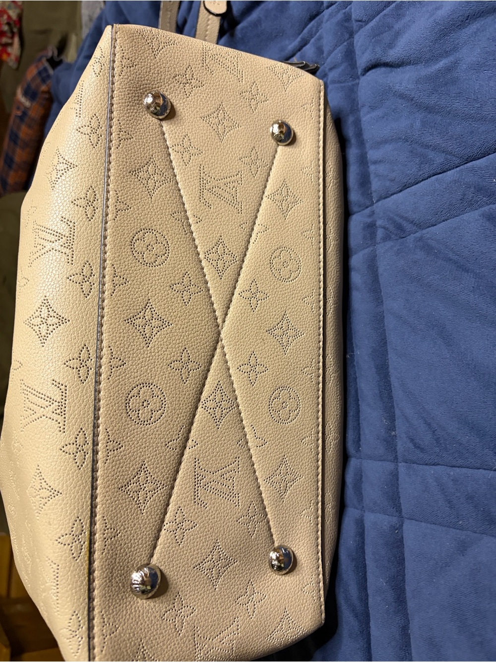 Inspired Loius Vuitton Beige Perforated Monogram Tote with Chain - Picture 4 of 5